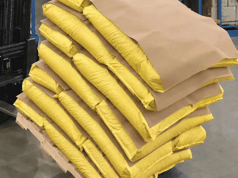 Kraft anti-slip paper between layers of bagged cargo on a wooden pallet